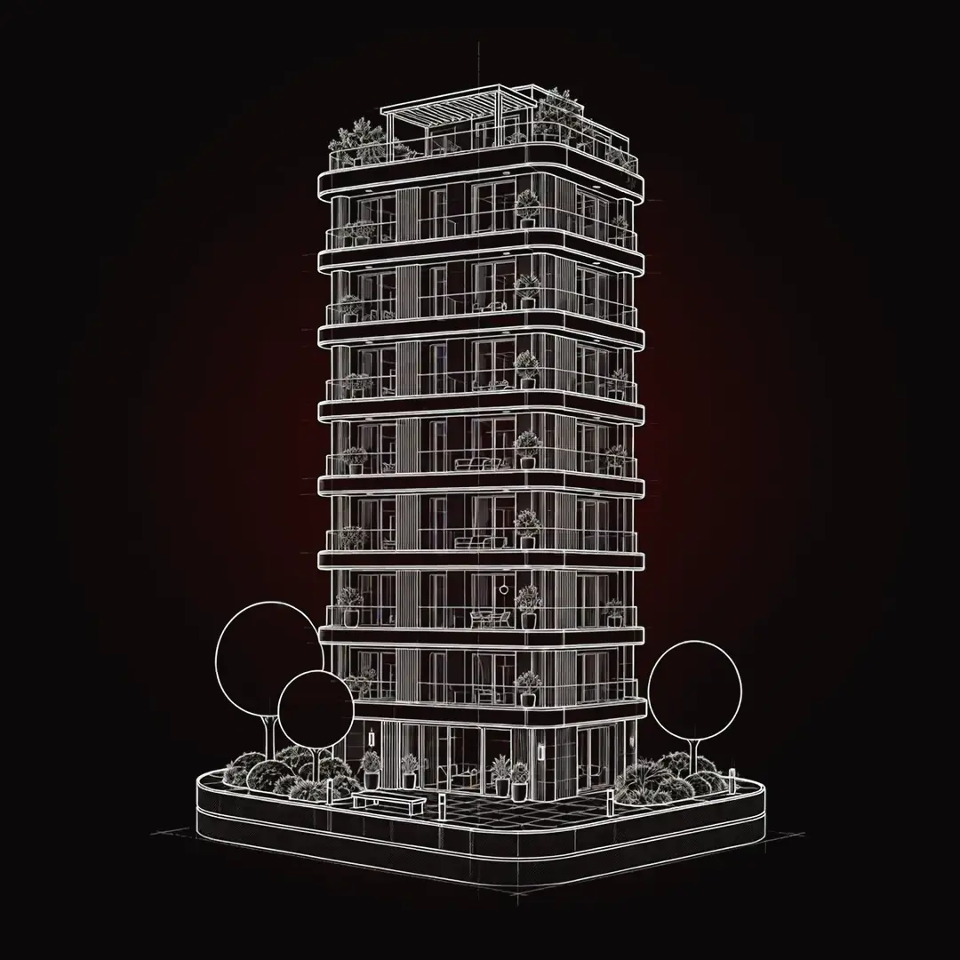 Desenho de um edifício residencial que ganha acabamento de baixo para cima